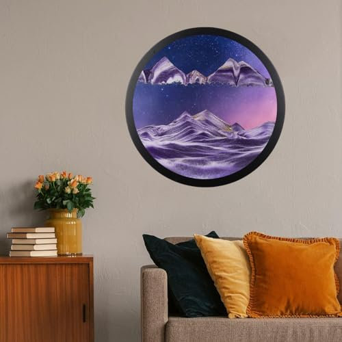 Sandbilder zum Drehen,Fließende Sandmalerei, Dynamisch 3D Bewegtes Sandbild Natürliche Landschaft, Bewegliche Sandkunst Bild Rund Glas Tiefsee Sandbild,Wand Deko Wohnzimmer Schlafzimmer(Size:11.4inch,