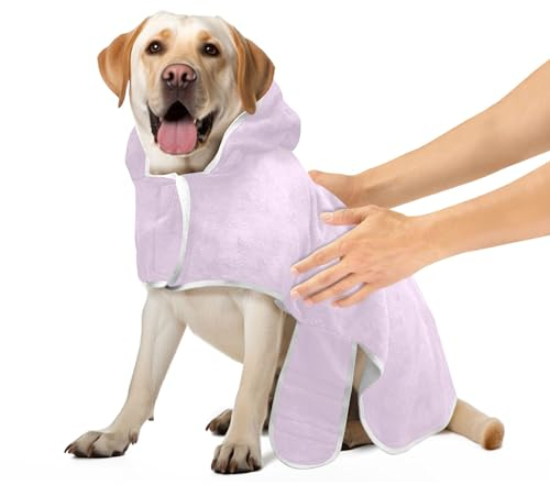 Pail Lila Hundebademantel für nach dem Bad, verstellbares Halsband und Bauchgurt, Hundetrocknungsmantel, leicht, schnell trocknend, Größe S