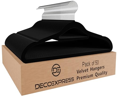 Deco Express Klassische Kleiderbügel Samt, rutschfeste & Platzsparende Kleiderbügel im Multipack (Schwarz, 50er-Pack)