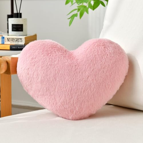 IREMATE Cuscino a forma di cuore rosa antico a forma di cuore, grazioso cuscino decorativo in finta pelliccia di coniglio, cuscino in peluche per camera da letto, per bambini, ragazze, donne, San