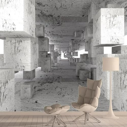 GSAEIMCT Large 4D Wallpaper Wall Stickers - Aesthetic Nordic Mural Poster For Living Room Custom Wall Arts Decor, Modern Geometric Brick Corridor Wall Background Papers Home Mural,500Cm(W) X300Cm(H)