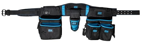 OX Pro Nylon Electrician Tool Belt with Pouches - Electrical Tool Belt with Padded Back Support - Made with Ballistic Nylon and PVC Coated Pouches - Cinturón para Electricista