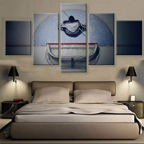 5 Stück Canvas Wandkunst Modern 5 Stück Eishockey-Torwart Canvas Home Deko Kunst Wanddruck Modulares Bild,Kinderzimmer Gedruckte Wand Leinwand Deko (Xl/Mit Rahmen 150 X 100 Cm) -9Z5S+B8H7
