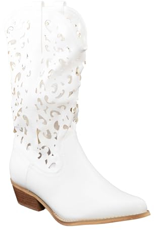 Toocool Scarpe donna stivali stivaletti texani camperos western traforati G629 [36,bianco]