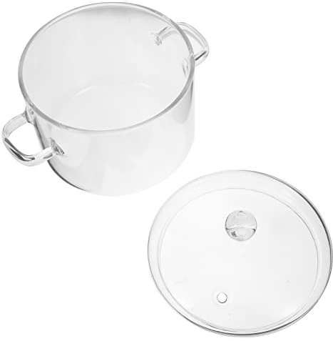 Olla de cocina de vidrio - 1,9 l de vidrio de borosilicato resistente al calor de dos orejas sartenes de fideos instantáneos para pasta fideos, sopa, té transparente (color: transparente, tamaño: 22 x
