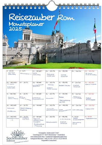 Reisezauber Rom Planer DIN A4 Kalender für 2025 Urlaub Mediterran Italien - Geschenkset Inhalt: 1x Kalender, 1x Weihnachtskarte (insgesamt 2 Teile)