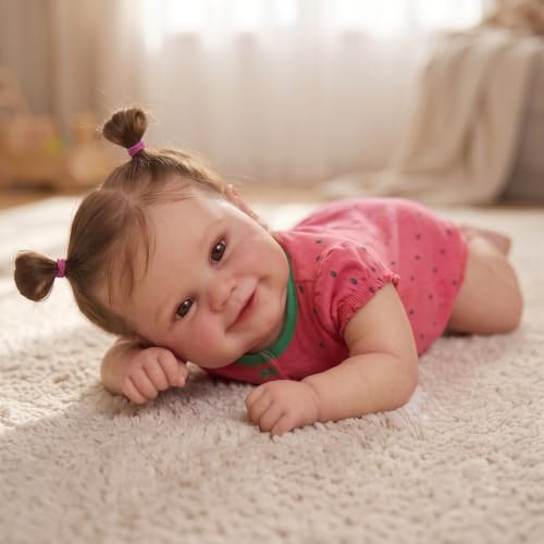 MineeQu Lifelike Reborn Baby Puppen 60cm Weiches Vinyl Handgefertigt Realistische Baby doll Anbetungswürdig Lächelnd Lebensecht Neugeboren Kleinkind Mädchen Puppen sicher für Kinder ab 3 Jahren