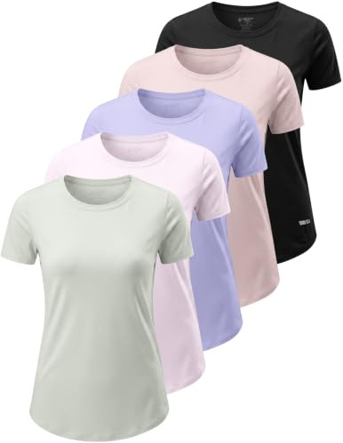 5 Pack: Women's Dry Fit Short Sleeve T Shirts, Athletic Workout Tee Tops for Gym Yoga Running