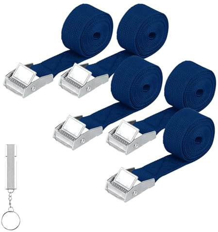 5 Pcs Courtes Sangle d'Arrimage, 25 mm x 1,5 m Sangle à Cliquet avec Boucle de Serrage, Sangle de Serrage, Sangle de Fixation, Sangles D'arrimage pour Porte-vélos Moto Voiture Bagage, avec Sifflet