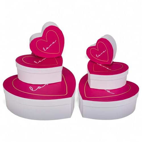6-teiliges Set Geschenkschachteln Geschenkboxen Geschenkkarton, 6 Stück Geschenkkartonage Boxenset Weihnachten Geburtstag Hochzeit, ca. 23,5 x 22,5 x 8 cm (Herzform Weiß-Pink)
