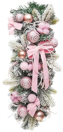 Festliche Treppendekoration mit Beleuchtung, Weihnachtskranz für Zuhause, ROSA