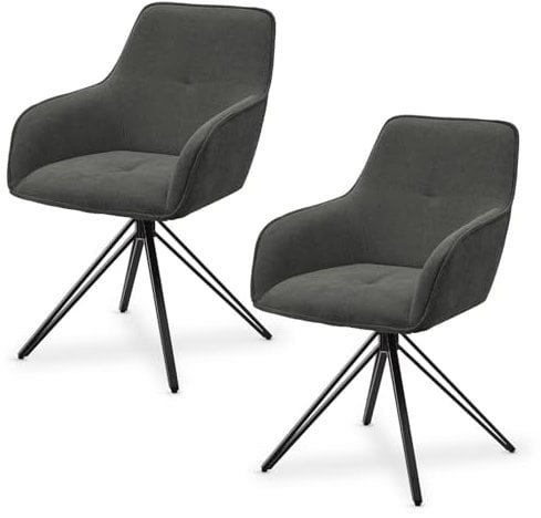 Juskys Drehstuhl Clyde mit Armlehne 2er Set - Esszimmerstuhl modern mit Stoff Bezug - Polsterstuhl Esszimmer - 120 kg belastbar - Stuhl Cord Hellgrau