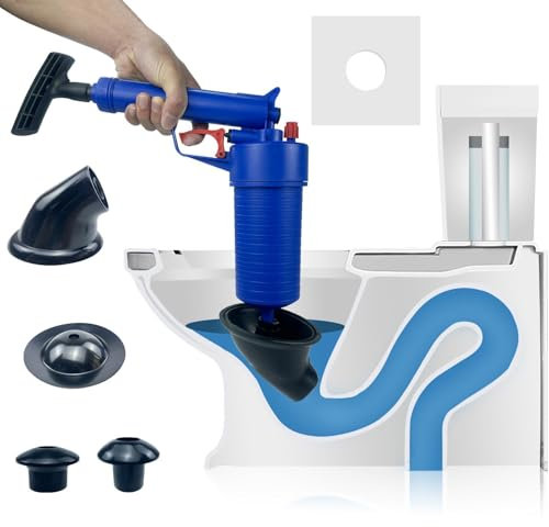 High Pressure Sink Unblocker, Drain Buster Toilet Air Plunger, Heavy Duty Air Pump Drain Unblocker, High Pressure Drain Pump Pipe, Toilet Plunger with 4 Suckers for Kitchen Shower Bathtub (Blue)