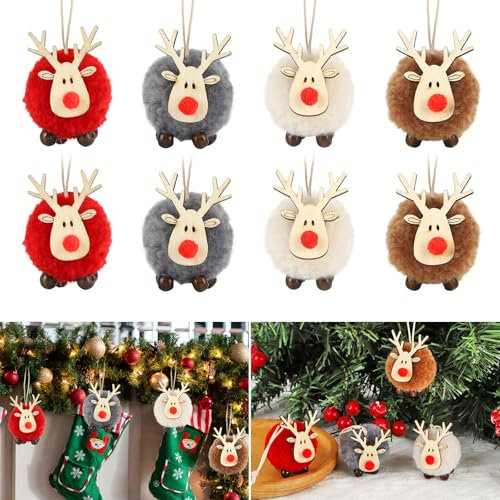 Colgantes para árbol de Navidad, 8 Colgantes de Navidad, Decoración de Alces, Colgantes de Navidad de Alce de Fieltro, Renos Adornos Colgantes para árbol de Navidad, Adornos para Fiestas