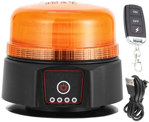 ETUKER LED Gyrophare Magnétique Jaune Sans Fil Rechargeable Batterie Télécommande 3Flashs Lumineux Clignotant Ramp