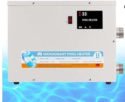 Mxmoonant Schwimmbad Heizung 11KW 220V, Whirlpool-Wasserthermostat 25–50 °C Poolheizung mit Touchscreeen für sowohl oberirdische als auch eingelassene Pools, Spas und Badewannen