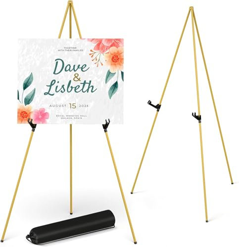Künstler Staffelei Stand, ISFORU 160cm Verstellbares Stativ Tisch Kunst Leinwand Malerei Display, Easy Folding Studio Teleskop Boden Staffeleien für Hochzeit Poster Innen Außen (Gold)