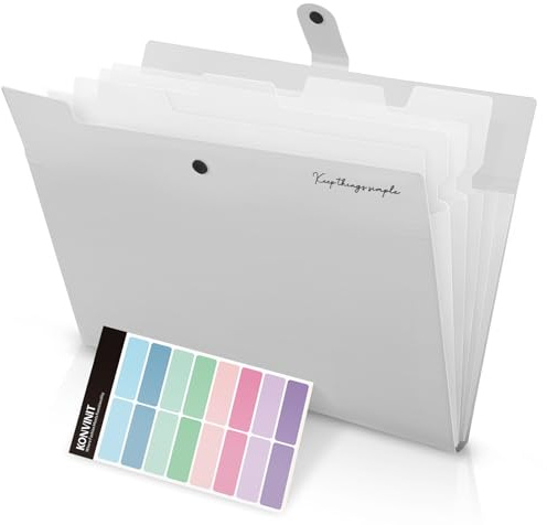 KONVINIT Dokumentenmappe A4 Erweiterbar Fächermappe A4 Mappe mit 5 Tasche Ordner Schmal Ordnungsmappe Organizer Büro Mappen Ordnersystem Document Folder mit Verschlußknopf für Hause Schule,Grau
