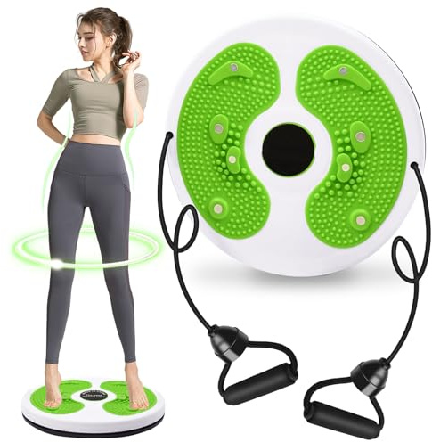 Twist Waist Disc Board mit Kordelzug, Taillenabnehmendes Multifunktions Magnet Balance Board Pedal, Widerstandsbänder Massage Fußsohle Heimfitnessgeräte, Aerobic Übungen Fitness Zubehör(Grün)