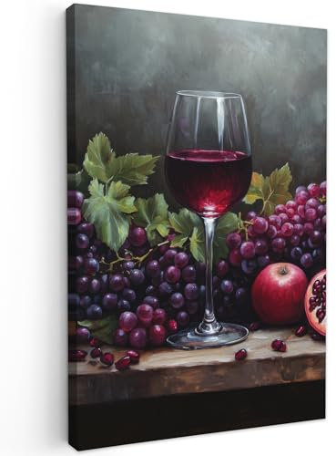 MuchoWow© Impression sur Toile Decoration Murale Peinture 40x60 cm Tableaux Art Décoratif Muraux Décoration Chambre Vin - Fruits - Nature morte