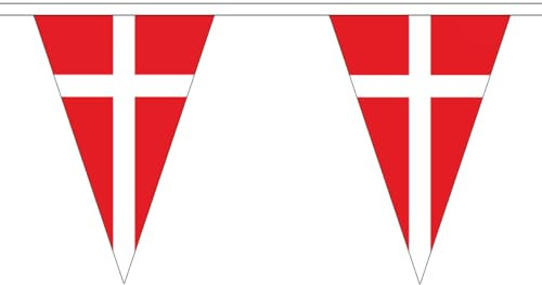 Dänemark-Flaggen-Wimpelkette, dänisch, 5 m, Dreieck, groß, 12 Flaggen FlagSuperstore