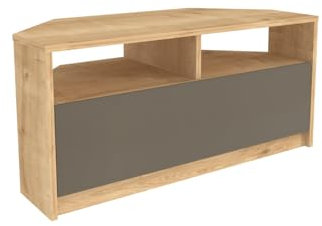 DECOROTIKA Comero 100 cm Corner Design TV Stand | Two Open Shelves | Dropdown Cabinet (Oak and Galaxy)