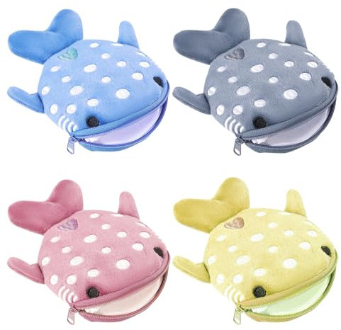 HTTDSLF 4 Stück Walhai Plüsch Münzbeutel, Shark Coin Purse, Zipper Mini Cartoon Beutel, Mabor Cute Kawaii Wallet, Niedliche Geldbörse, Walhai Münzgeldbörse, für Münzen, Kleinkram