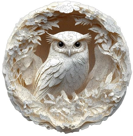 Holzpuzzle Erwachsene 3D Papier Geschnitzt Eule - 290 Teile Rundpuzzle Geschenkbox, Wanddekoration (Erwachsene/Kinder)