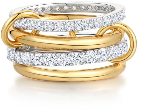 RLMOON Gold Silber Ring für Damen 18K Vergoldet Ringe Set Diamant Zirkonia Stapelring Ringe Hypoallergen Wasserfest Vorsteckring Ring für Frauen Mädchen Aesthetic Schmuck Geschenk Größe 52
