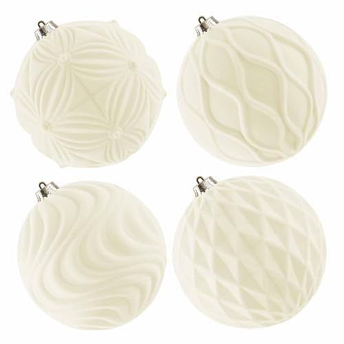 Lanpn 4 STK 15cm Große Samt Weihnachtskugeln, Grosse Beflockt Weihnachtsbaum Kugeln, XXL Christbaumkugeln, Riesen Tannenbaum Kugel Weihnachtsdeko Christbaum-Schmuck für Winterurlaub Party, Beige