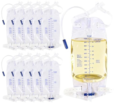 10 Stück Urinbeutel Beinbeutel 1000ML, Beinbeutel Urindrainagebeutel, Urinbeutel mit Anti Reflux Ventil, Katheter Beinbeutel mit 30CM Schlauch, Katheterbeutel Urinsammelbeutel für Inkontinenzpatienten
