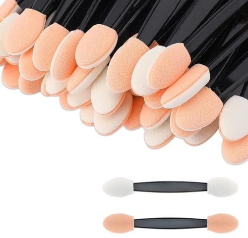 VAEIORP 50 pinceaux applicateurs fard à paupières jetables à double embout en mousse pour maquillage des yeux (5,5 cm)