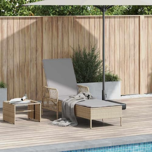Owoxanthellate Beige Sonnenliege Poly-Rattan 157 x 55 x 92 cm verstellbare Liegefunktion robust und wetterfest für Garten Terrasse oder Balkon