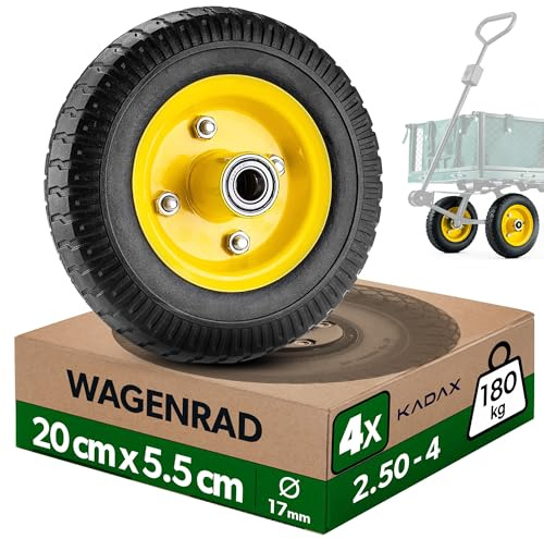 KADAX 4er Set Sackkarrenrad 200 x 55 mm, pannensicheres Ersatzrad 2.50-4 für Sackkarre, Transportkarre & Gartenwagen, Schubkarre Rad mit 17 mm Achsbohrung