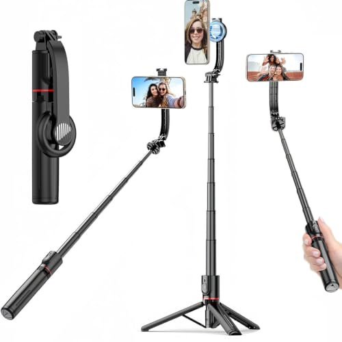 41 Magnetic Phone Tripod, Selfie Stick Tripod for iPhone MagSafe & Camera with Rechargeable Remote & Magnetic Ring Holder, 360° Rotatable Portable Cell Phone Stand for Travel Vlog Video Recording