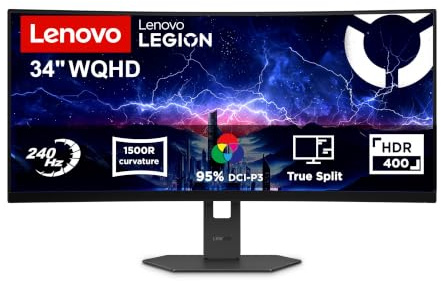 Lenovo Legion 34W-2c - 34-inch Curved Gaming Monitor| WQHD | 240Hz, 0.05 ms, 21:9 | 99% sRGB | 2x HDMI 2.1, DisplayPort 1.4 | Tilt, Swivel, Height Adjust Stand | Eclipse Black