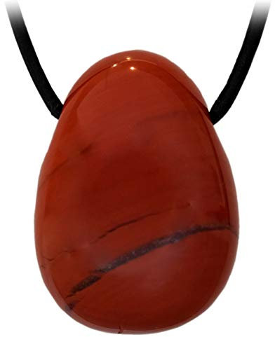 Kaltner Präsente Edelstein Halskette mit Anhänger/Jaspis Rot/Lederband mit gebohrtem Trommelstein Tropfen Anhänger/Hochwertiger Edelsteinanhänger/Lederkette