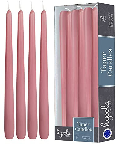 Hyoola Stabkerzen - 25 cm Altrosa, Tropffreie Tafelkerzen - Kerzen Lange Brenndauer 8 Stunden - 12er Pack