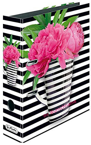 Herlitz Motivordner mit pinkgefärbter Gravur / DIN A4 / 80mm breit / Black Stripes