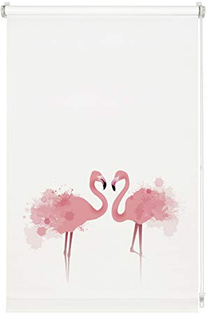 GARDINIA Rollo ohne Bohren, Zum Klemmen, Blickdicht, Sichtschutz, Blendschutz, Inkl. Aller Montage-Teile, Digiprint Flamingo, Weiß/Dekor, 80 x 150 cm