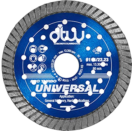 DTW Pro Universal Turbo Diamond Blade - Fast Cutting Hard Material Blade for Concrete Products, Reinforced Concrete, Hard Brick, Marble, Granite & More