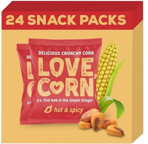 LOVE CORN: Habanero Chilli | Roasted Crunchy Corn - Gluten-Free - Plant based & Vegan - Healthy Snack - Low Calorie - (Box of 24 bags, 20g each)