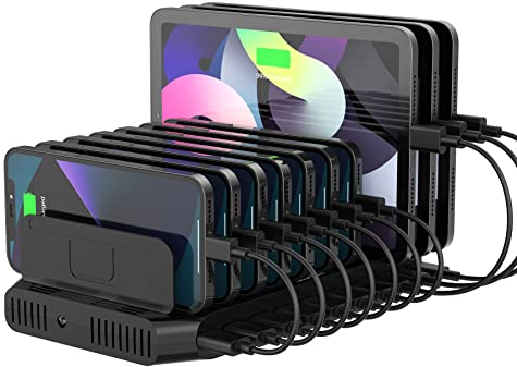 Unitek 60W USB Ladestation 10 Ports, Tablet Multi Ladestation mit QC3.0 und Einstellbaren Teiler für Mehreren USB Geräten