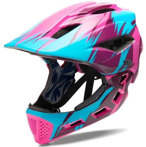 Natuway Toddler and Kids Full Face Helmet, Girl and Boy BMX Multi-Sport Detachable Mountain Dirty Bike Helmet Around 3-12 Years Head Circumference.