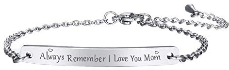Cupimatch Armband Mama Damen Armband Silber | Always Remember I love you Mom | Edelstahl Panzerkette Armreif Muttertag Armband Armkette Geschenk mit Grußkarte Geschenkbox