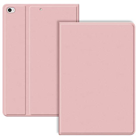 VAGHVEO Coque pour iPad 9.7 2017/2018, iPad Air1/Air 2 Étui Housse Cuir PU Antichoc Flexible Smart Case (Réveil/Sommeil Automatique) Cover Arrière TPU Souple pour Apple iPad 5e/6ème/Air 1/2, Rose
