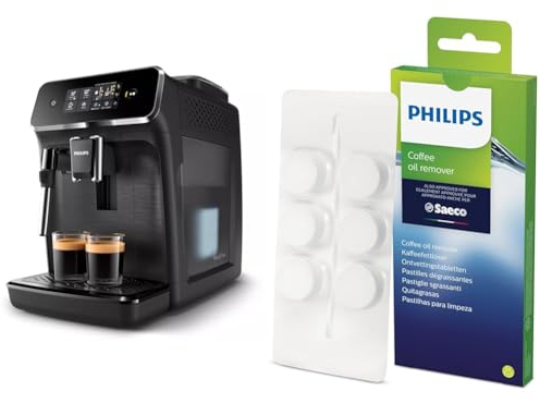 Philips Series 2200 Kaffeevollautomat – Klassischer Milchaufschäumer & CA6704/10 Kaffeefettlöse-Tabletten für Kaffeevollautomaten, Weiß, Einheitsgröße