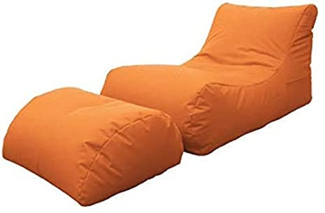 Dmora Moderne Wohnzimmer-Chaiselongue, Made in Italy, Sessel mit Nylon-Fußstütze, Gepolsterter Sitzpuff für Schlafzimmer, 120x80h60 cm, Farbe Orange