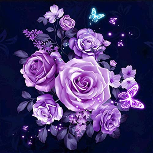 Diamond Painting Set Full Bilder Violett Rose Blume Schmetterling, Meecaa 5D Diamant Painting Diamant Malerei mit Zubehör 30x30cm (Rose)