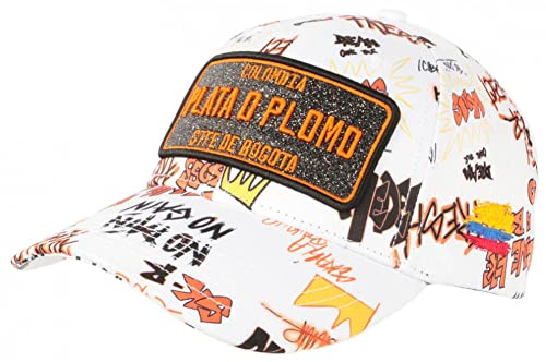 Plata o Plomo Kappe Weiß und Orange Strass Streetwear Power Colombia Baseball – Uni, weiß, Einheitsgröße